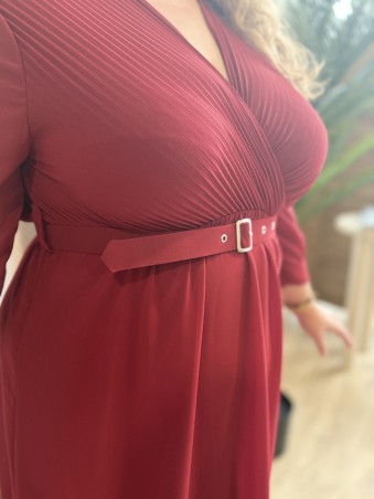 Robe longue haut plissé Pietra bordeaux