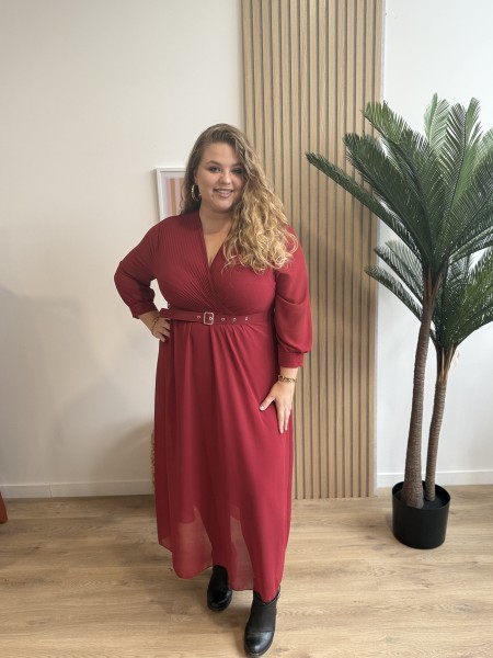 Robe longue haut plissé Pietra bordeaux