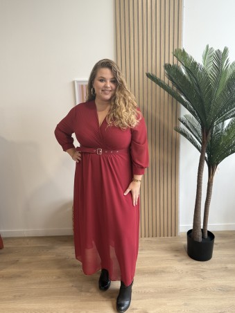 Robe longue haut plissé Pietra bordeaux