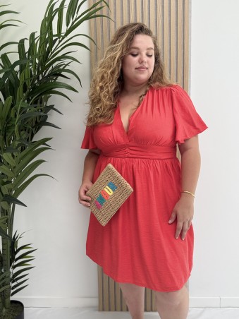 Robe courte et fluide "Manon" unie corail