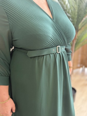 Robe longue haut plissé Pietra vert sapin
