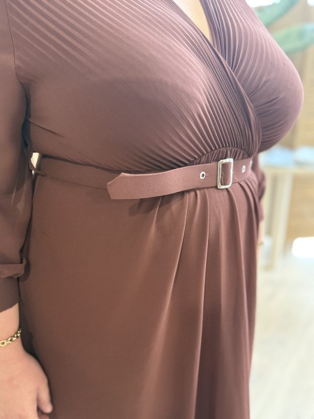 Robe longue haut plissé Pietra chocolat
