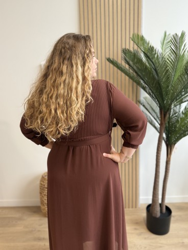 Robe longue haut plissé Pietra chocolat