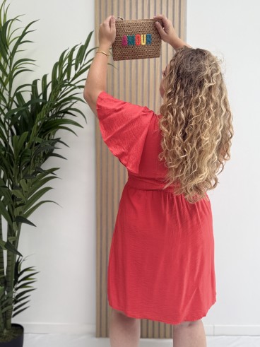 Robe courte et fluide "Manon" unie corail
