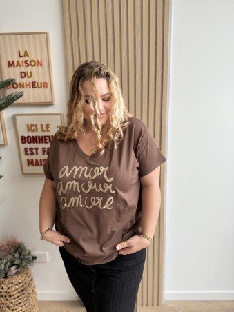 Tee shirt amor amour amore Leonor marron