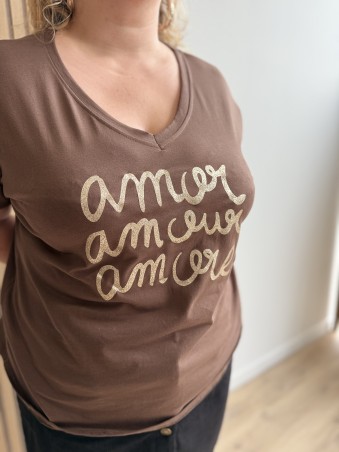 Tee shirt amor amour amore Leonor marron