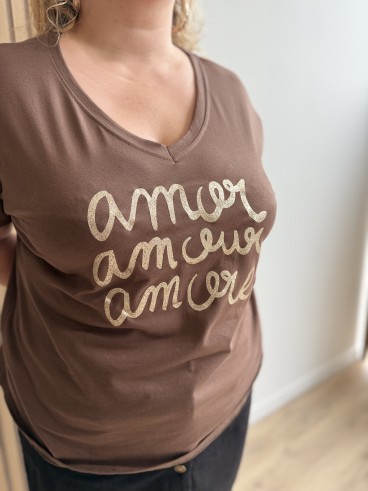 Tee shirt amor amour amore Leonor marron