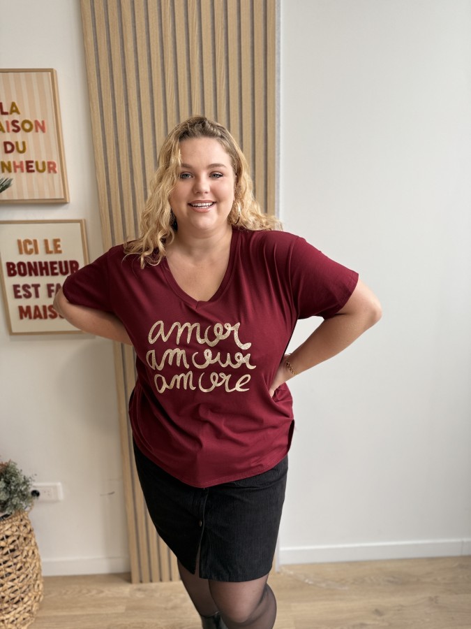 Tee shirt amor amour amore Leonor bordeaux