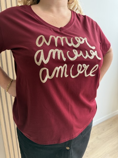 Tee shirt amor amour amore Leonor bordeaux