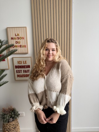 Gilet tricot beige et blanc Viviana