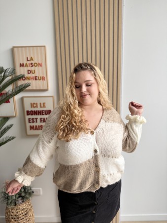 Gilet tricot beige et blanc Viviana