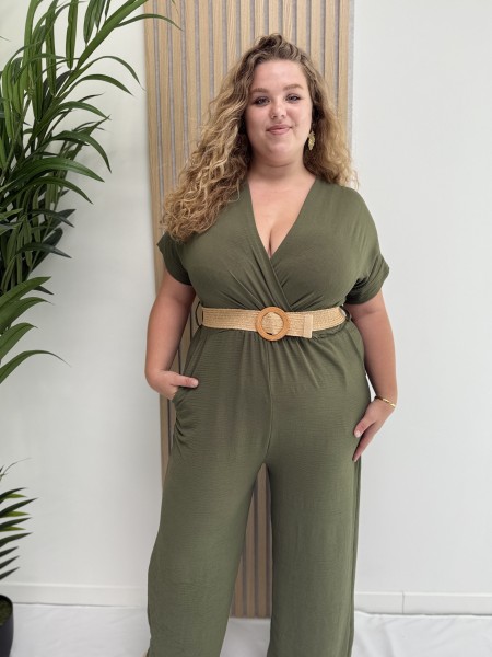 Combinaison fluide "Tina" kaki avec ceinture corde incluse TU