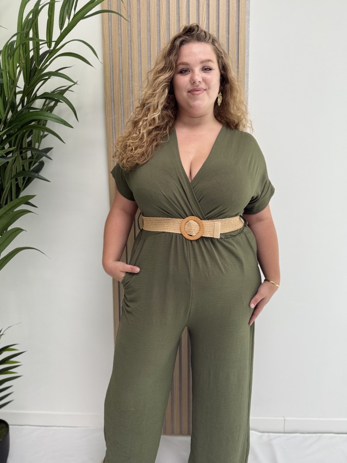 Combinaison fluide "Tina" kaki avec ceinture corde incluse TU Combinaison fluide "Tina" kaki avec ceinture corde incluse TU