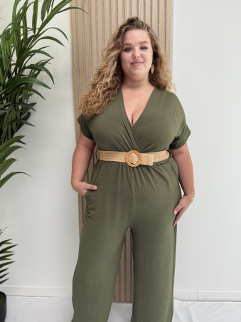 Combinaison fluide "Tina" kaki avec ceinture corde incluse TU
