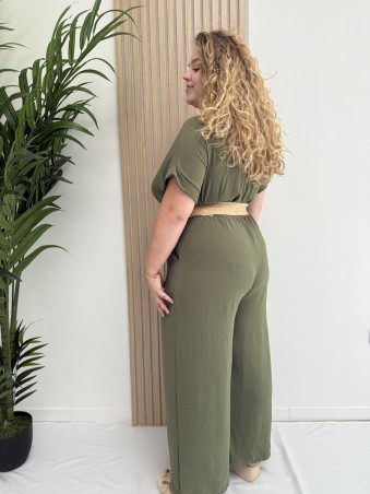 Combinaison fluide "Tina" kaki avec ceinture corde incluse TU