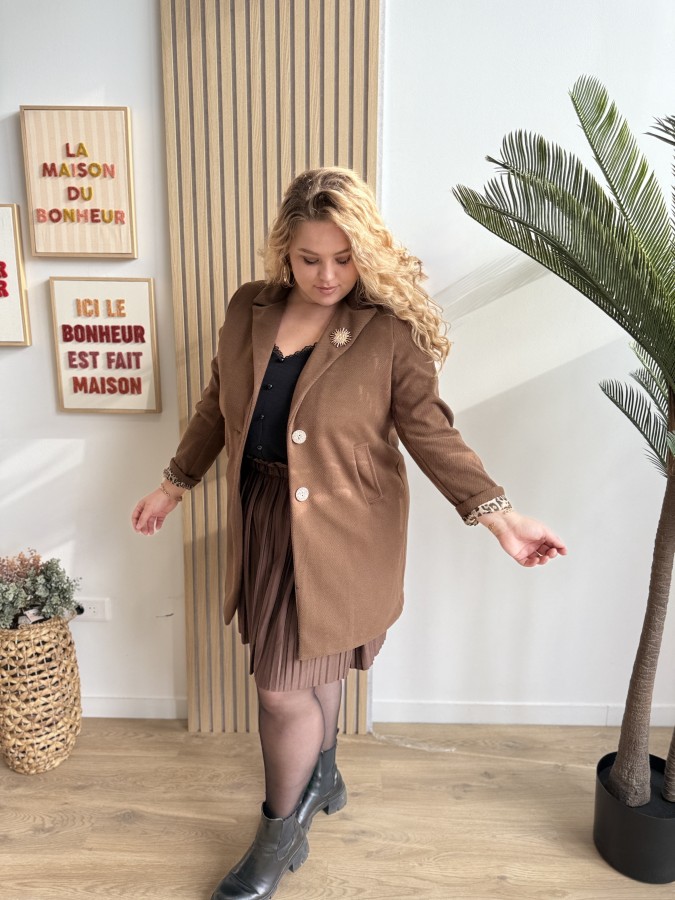 Manteau broche manches léopard marron Manteau broche manches léopard marron