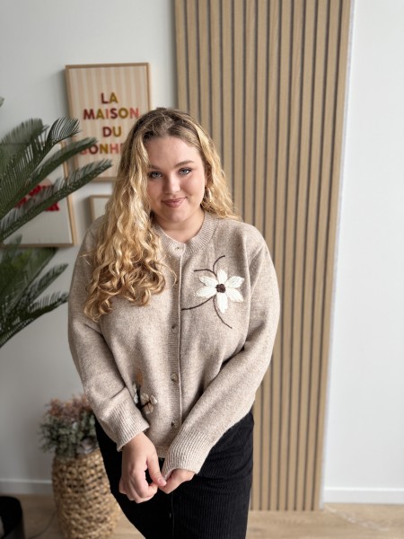 Gilet grandes fleurs Severina taupe