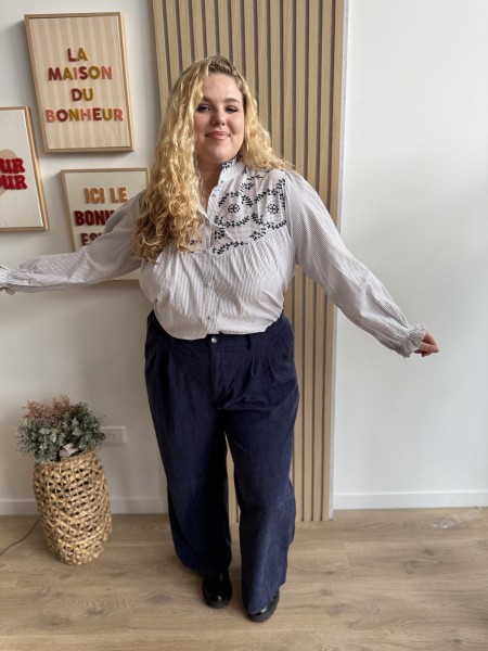 Pantalon velours côtelés bleu