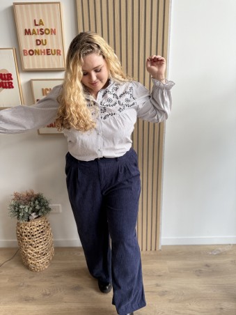 Pantalon velours côtelés bleu
