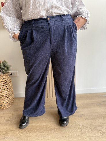 Pantalon velours côtelés bleu