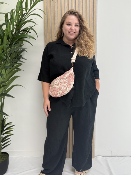Ensemble chemise + pantalon gaze de coton uni noir