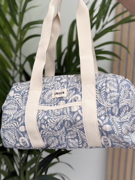 Sac polochon en coton imprimé floral bleu AMOUR