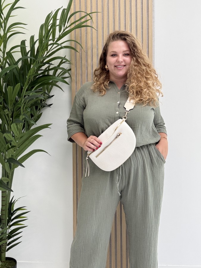 Ensemble chemise + pantalon gaze de coton uni kaki