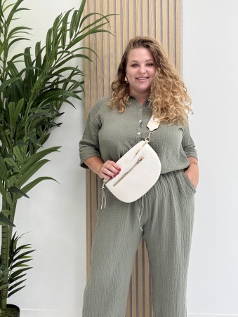 Ensemble chemise + pantalon gaze de coton uni kaki