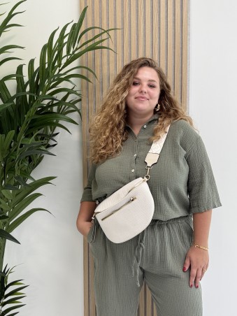 Ensemble chemise + pantalon gaze de coton uni kaki
