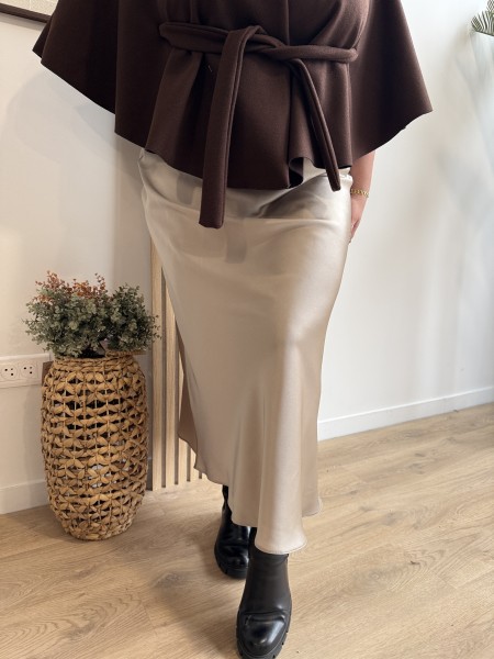 Jupe longue satine curvy Oceane champagne