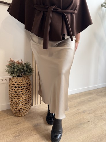 Jupe longue satine curvy Oceane champagne