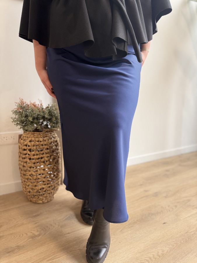 Jupe longue satine curvy Oceane bleu marine
