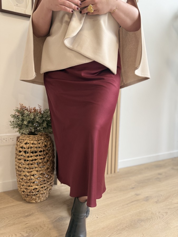 Jupe longue satine curvy Oceane bordeaux