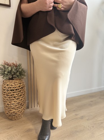 Jupe longue satine curvy Oceane beige