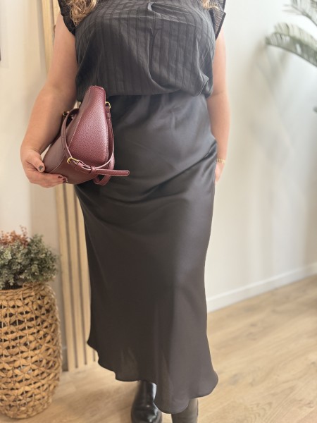 Jupe longue satine curvy Oceane noir