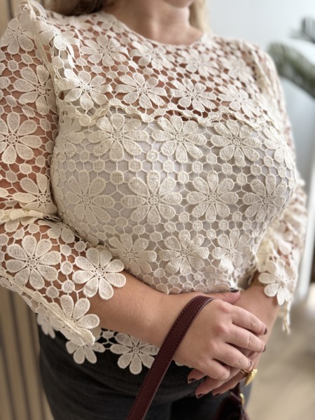 Blouse tout en dentelle blanche Ingrid