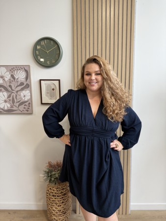 Robe courte ceinturée Constance bleu marine