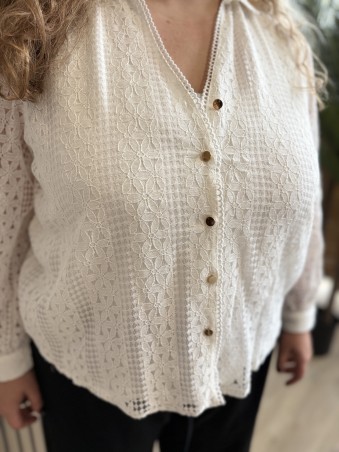 Chemisier tout en dentelle Isabelle blanc