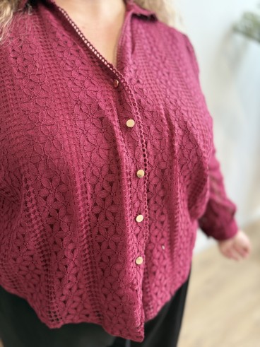 Chemisier tout en dentelle Isabelle bordeaux