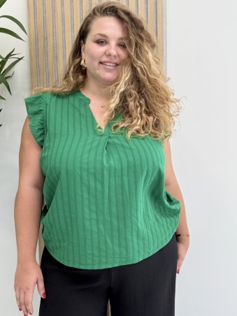 Top en coton "Dréa" sans manches à rayures vert