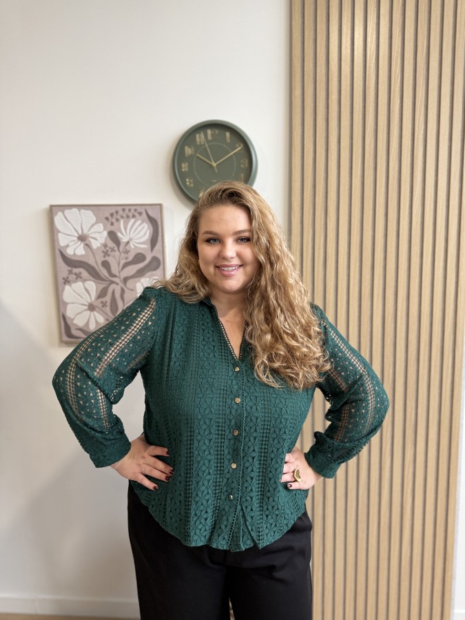 Chemisier tout en dentelle Isabelle vert sapin