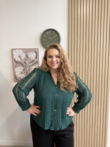 Chemisier tout en dentelle Isabelle vert sapin