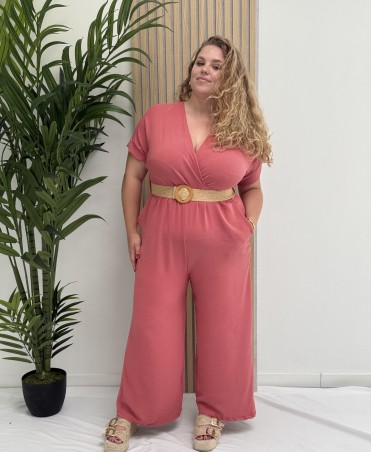 Combinaison fluide "Tina" rose avec ceinture corde incluse TU