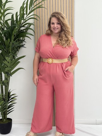 Combinaison fluide "Tina" rose avec ceinture corde incluse TU