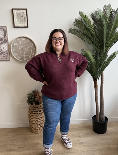 Pull broderie coeur liberty Alma bordeaux