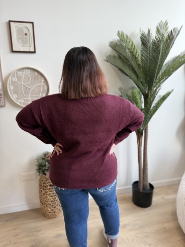Pull broderie coeur liberty Alma bordeaux