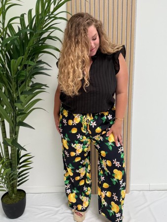 Pantalon fluide imprimé citrons noir TU