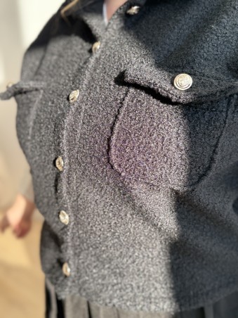 Gilet sans manches bouclettes poches Leni noir