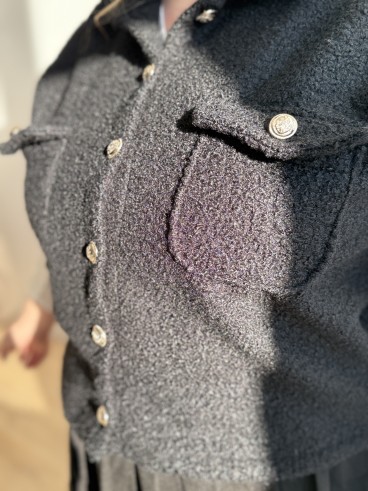 Gilet sans manches bouclette poches grande taille noir