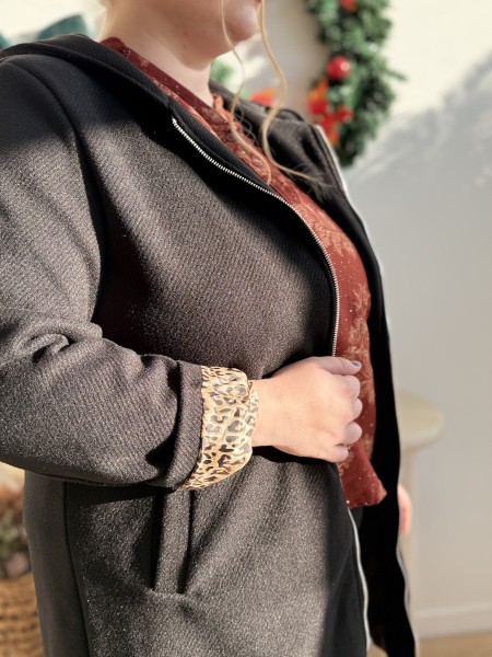 Manteau à capuche leopard Erica noir